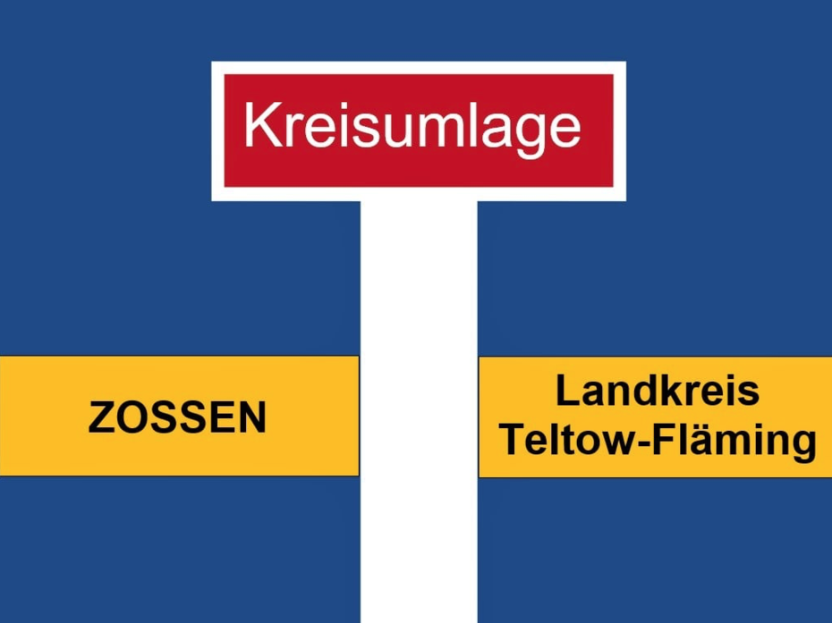 Die Grafik zeigt das Straßenschild für "Sackgasse", auf der einen Seite steht die Stadt Zossen, auf der anderen der Landkreis Teltow-Fläming.